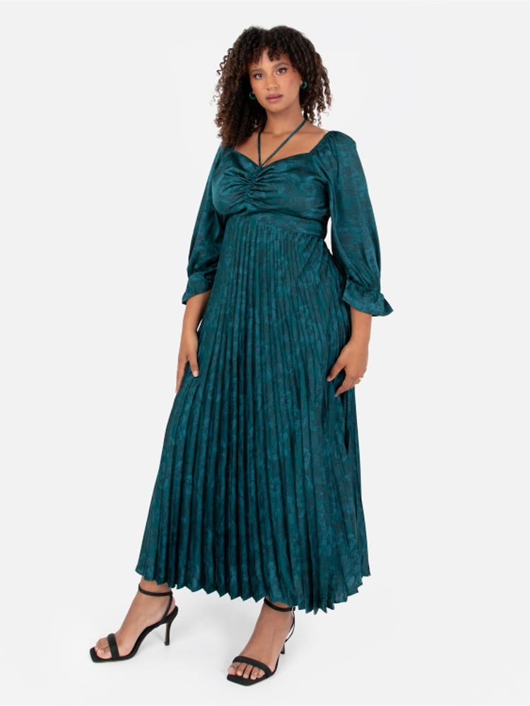 Lovedrobe Green Pleated Midaxi Dress - Image 1 of 4