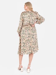 Lovedrobe Green Printed Twist Front Tie Neck Satin Midi Dress - Image 2 of 4
