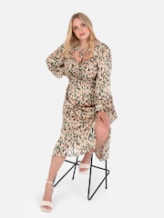 Lovedrobe Green Printed Twist Front Tie Neck Satin Midi Dress - Image 4 of 4