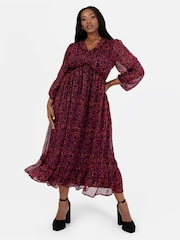 Lovedrobe Red Print Frill Detail Midaxi Dress - Image 1 of 3