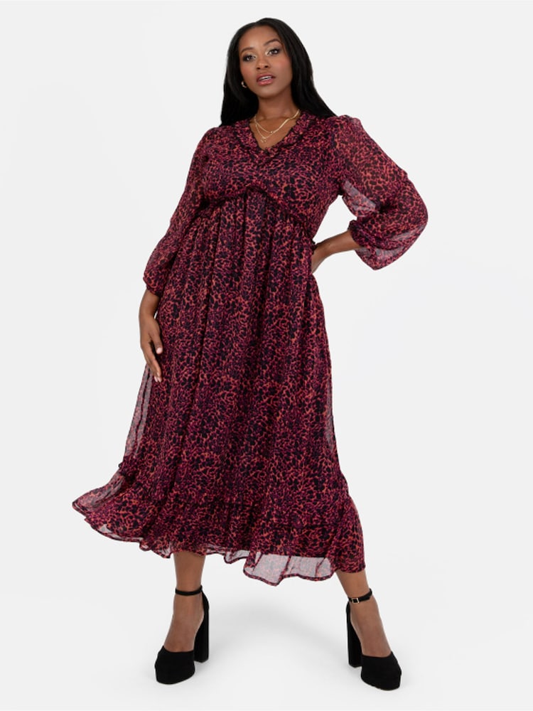 Lovedrobe Red Print Frill Detail Midaxi Dress - Image 1 of 3