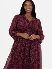 Lovedrobe Red Print Frill Detail Midaxi Dress - Image 3 of 3