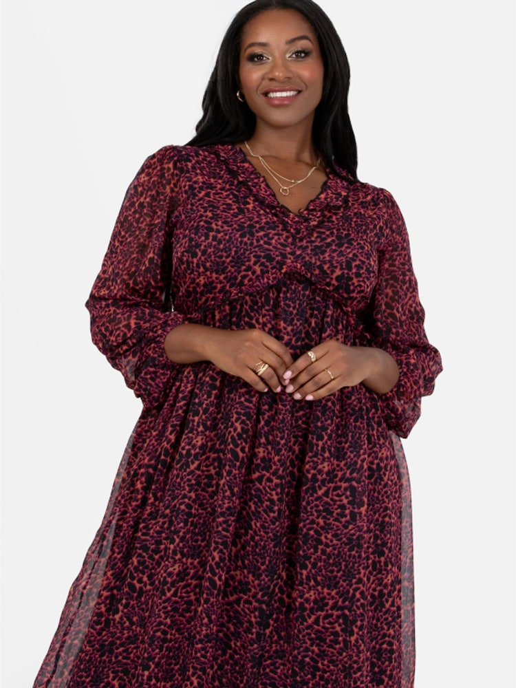 Lovedrobe Red Print Frill Detail Midaxi Dress - Image 3 of 3
