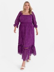 Lovedrobe Purple Square Neck Lace Midaxi Dress - Image 1 of 6
