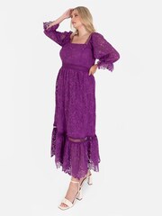 Lovedrobe Purple Square Neck Lace Midaxi Dress - Image 3 of 6