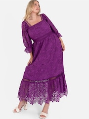 Lovedrobe Purple Square Neck Lace Midaxi Dress - Image 4 of 6
