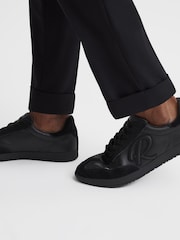 Reiss Black Alba Leather-Suede Low Trainers - Image 3 of 6