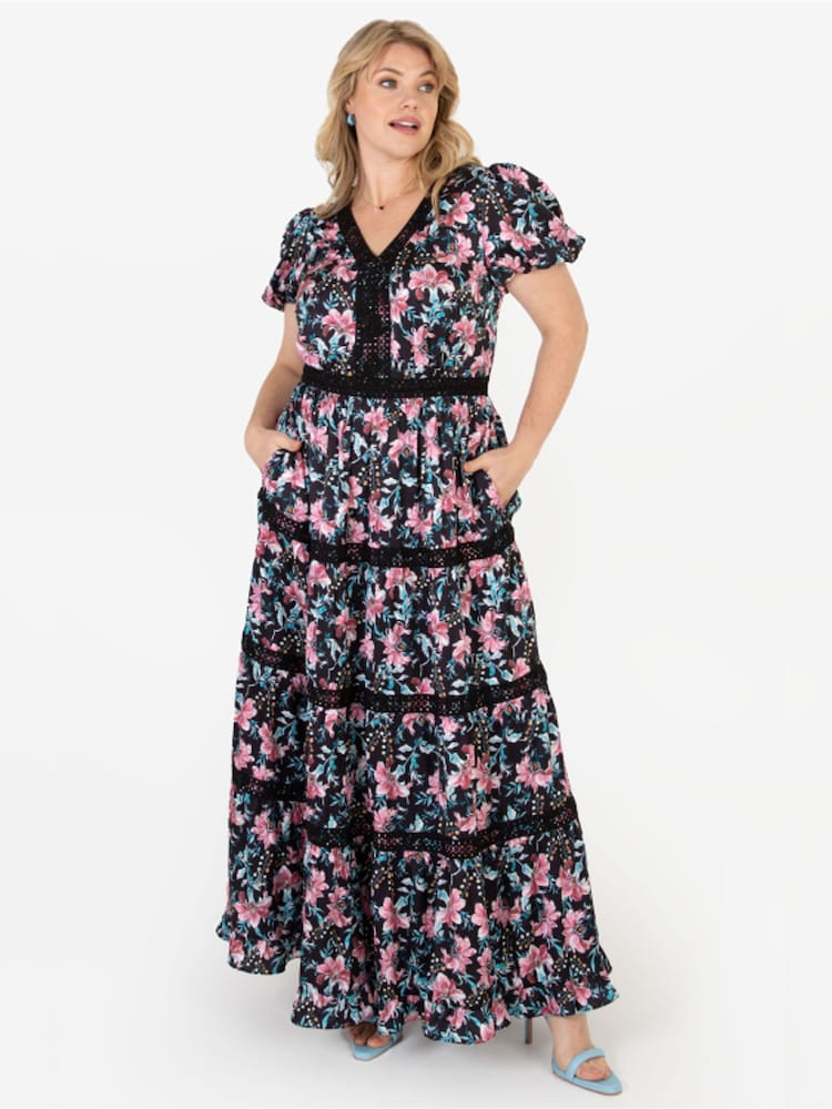 Lovedrobe Black Dark Floral Print And Lace Maxi Dress - Image 1 of 4