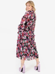 Lovedrobe Black Floral Long Sleeve Midi Shirt Dress - Image 2 of 4