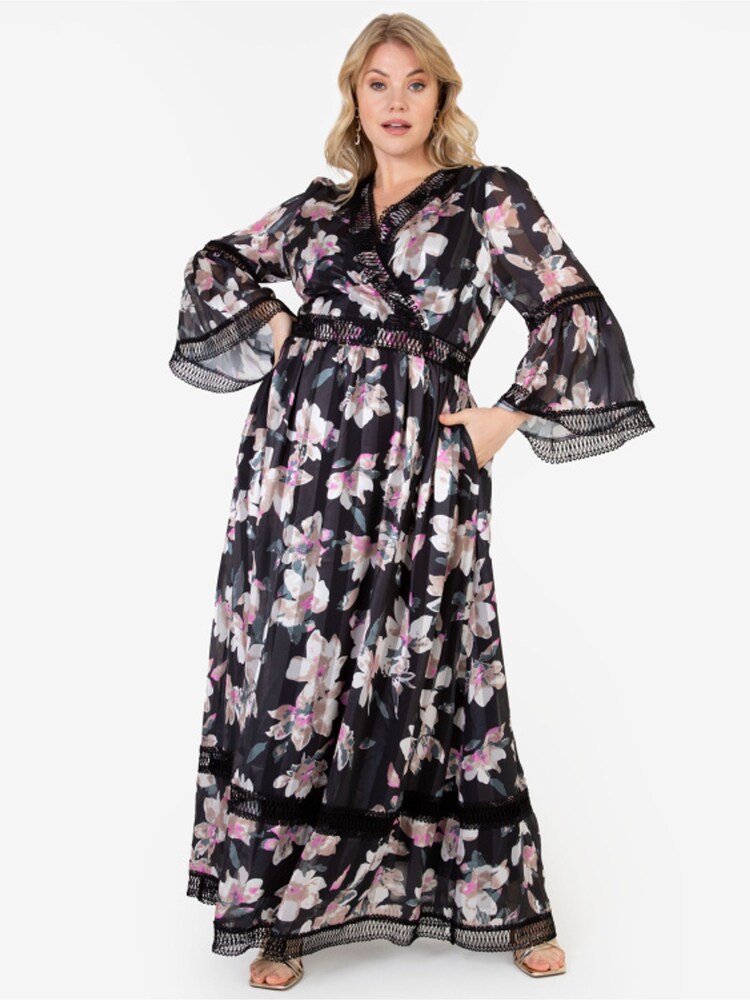 Lovedrobe Black Bell Sleeve Floral Print Maxi Dress - Image 1 of 5