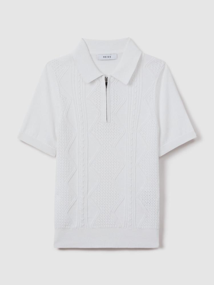 Reiss White Tropic 13-14 yrs Cotton Half-Zip Polo Shirt - Image 2 of 6