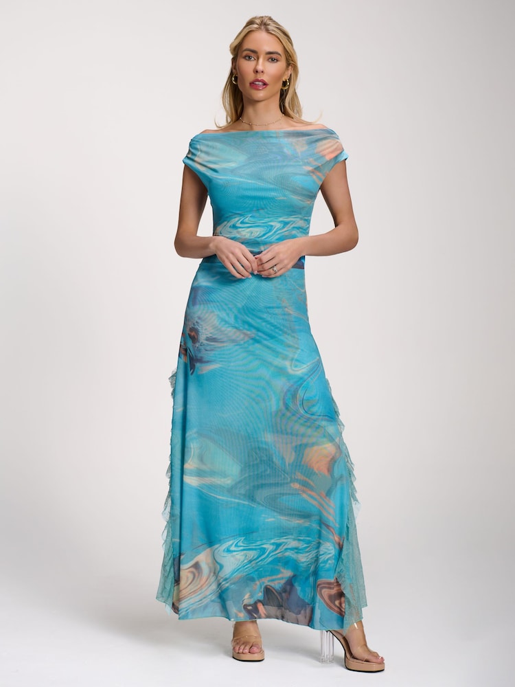 blue lace mesh dress Womens Jolie Moi Blue Lace Insert Ruched Mesh Maxi Dress US 10