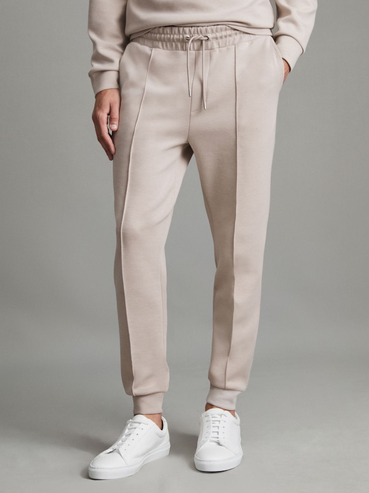 Reiss Oatmeal Premier Interlock Jersey Drawstring Joggers - Image 1 of 6