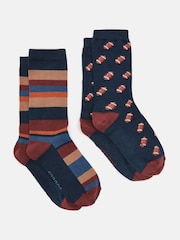 Joules Men's Kingsbury Navy/Burgundy 2 Pack Socks (size 7-12) - Image 1 of 4