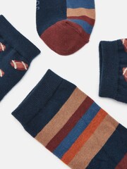 Joules Men's Kingsbury Navy/Burgundy 2 Pack Socks (size 7-12) - Image 2 of 4