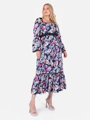 Lovedrobe Blue Print Lace Trimmed Satin Midaxi Dress - Image 1 of 5