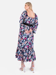 Lovedrobe Blue Print Lace Trimmed Satin Midaxi Dress - Image 2 of 5