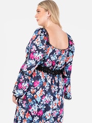 Lovedrobe Blue Print Lace Trimmed Satin Midaxi Dress - Image 4 of 5