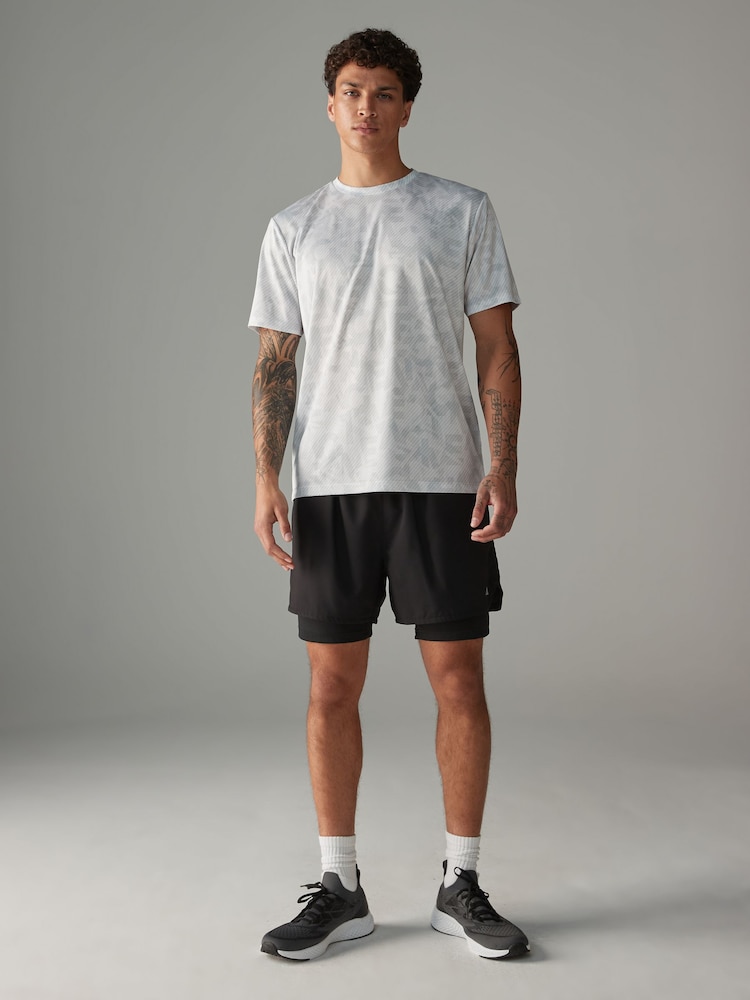 Grey/Ecru Active Printed Training T-Shirt - Image 1 of 8 Grey/Ecru Active Printed Training T-Shirt - Image 1 of 8