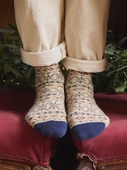 Joules Men's Alby Cream/Blue Fairisle Pattern Socks (size 7-12) - Image 1 of 4