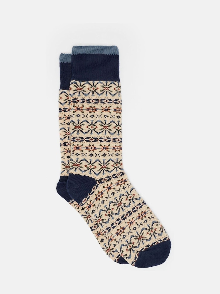 Joules Men's Alby Cream/Blue Fairisle Pattern Socks (size 7-12) - Image 2 of 4