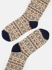 Joules Men's Alby Cream/Blue Fairisle Pattern Socks (size 7-12) - Image 3 of 4