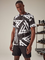 Black/White Active Gym Printed Training T-Shirt - Image 2 of 9