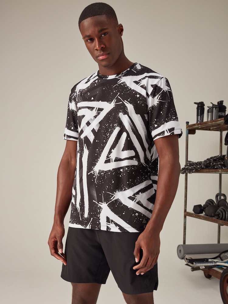 Black/White Active Gym Printed Training T-Shirt - Image 2 of 9