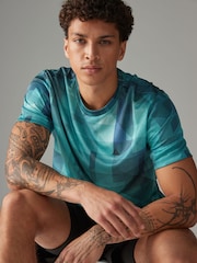 Aqua Blue Active Gym Printed Training T-Shirt - Image 1 of 10