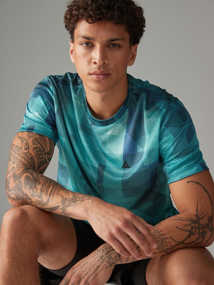 Aqua Blue Active Gym Printed Training T-Shirt - Image 1 of 10