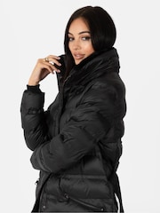 Lovedrobe Belted Padded Coat with Faux Fur Trim Hood - Image 4 of 5