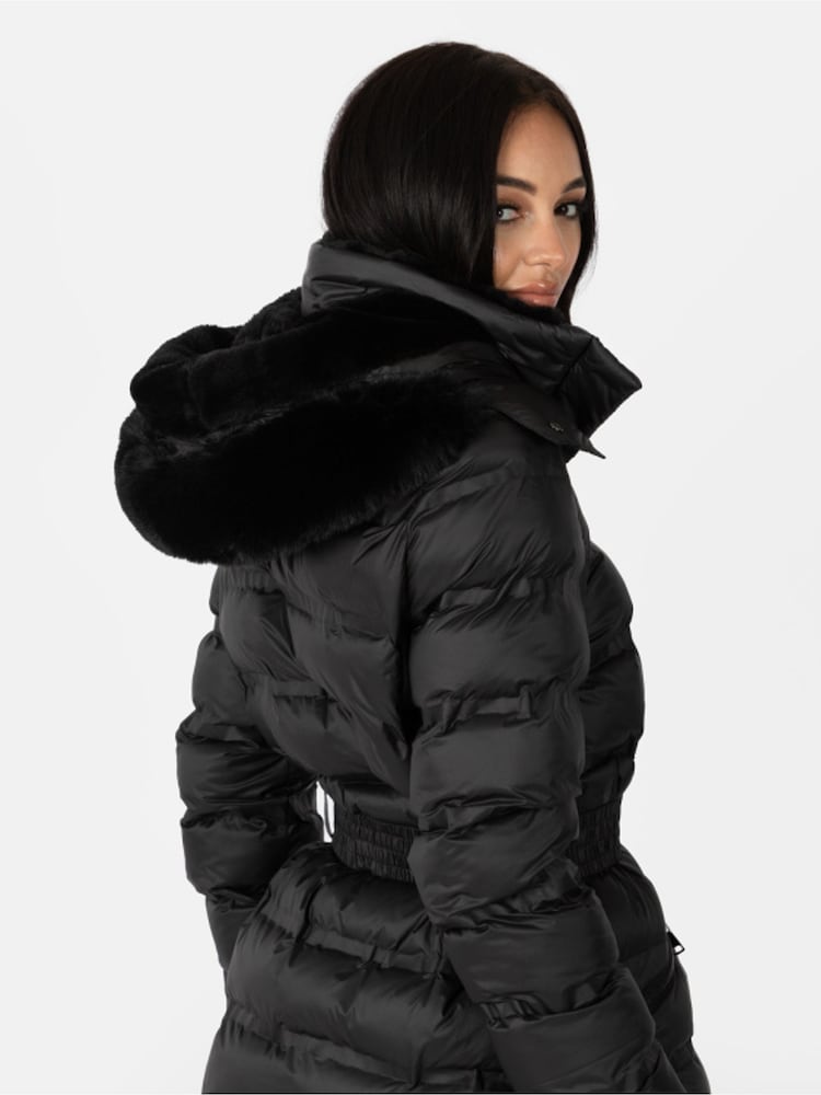 Lovedrobe Belted Padded Coat with Faux Fur Trim Hood - Image 5 of 5
