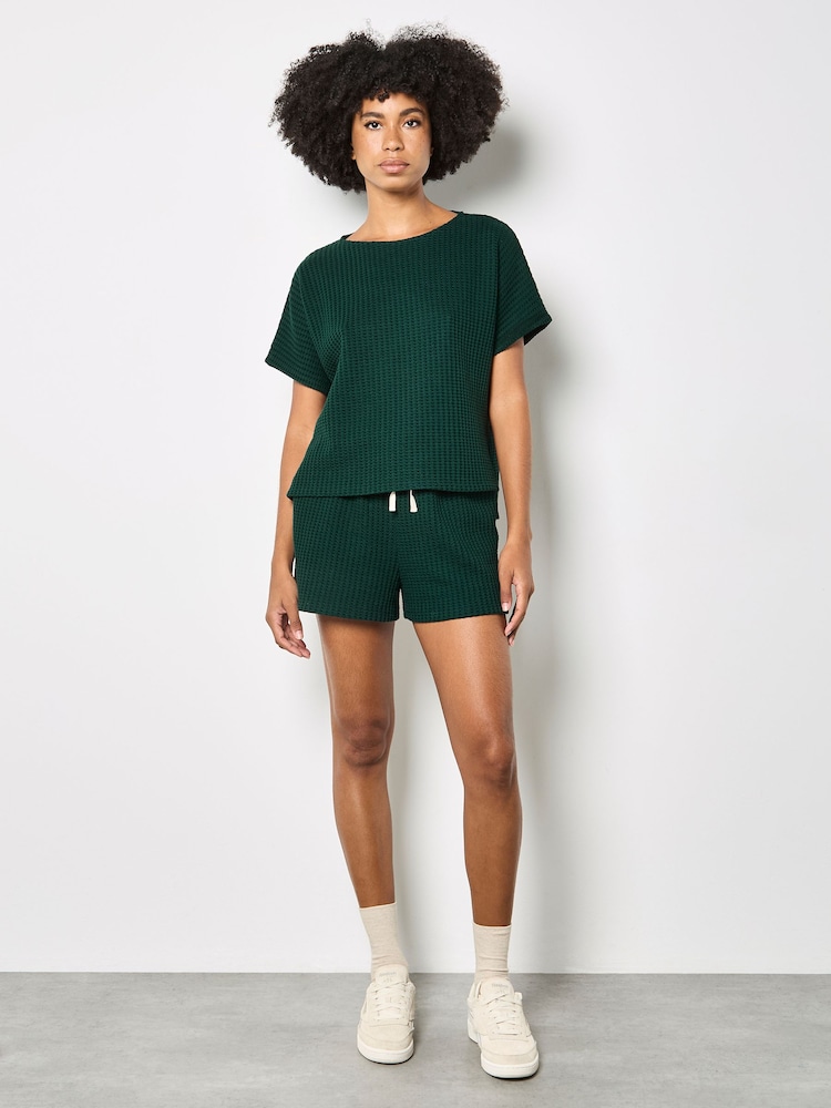 Apricot Green Waffle Knit Oversized Cotton T-Shirt - Image 1 of 5 Apricot Green Waffle Knit Oversized Cotton T-Shirt - Image 1 of 5