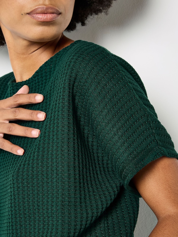 Apricot Green Waffle Knit Oversized Cotton T-Shirt - Image 2 of 5 Apricot Green Waffle Knit Oversized Cotton T-Shirt - Image 2 of 5