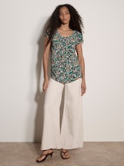Apricot Green Ditsy Floral Print Top - Image 1 of 4