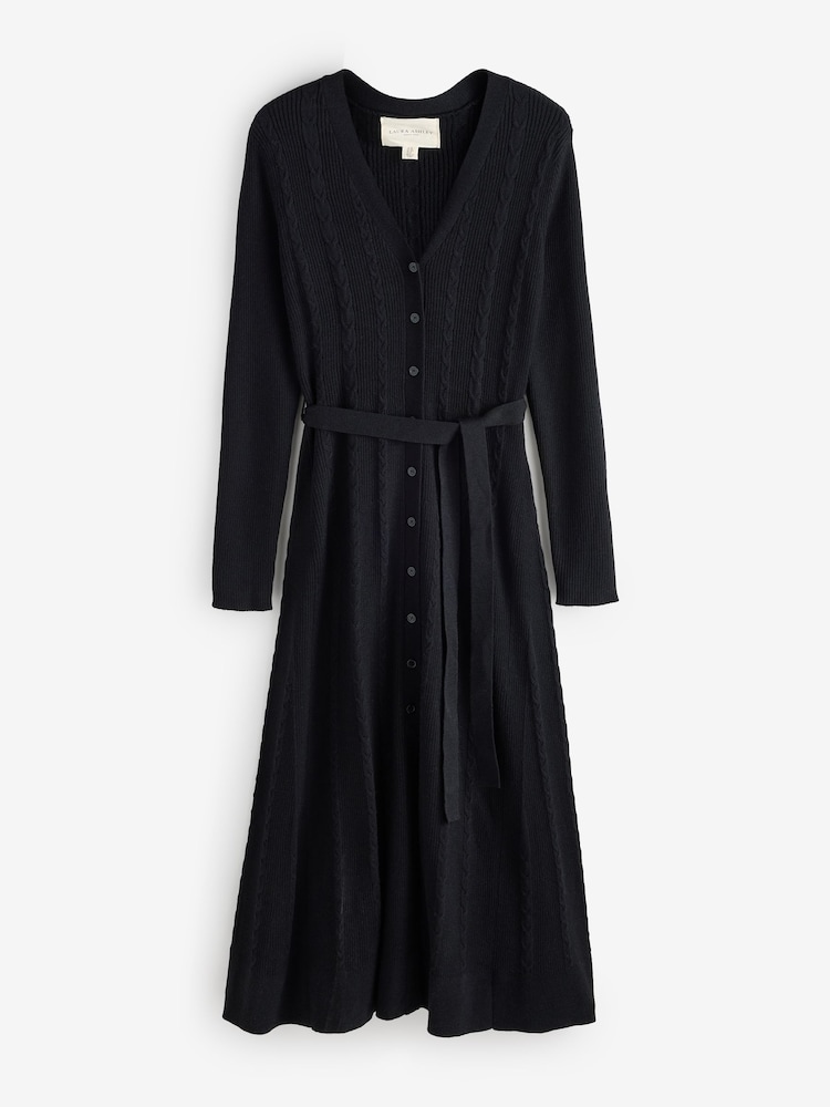 Laura Ashley Black Belted Cable Knit Midi Dress - Image 1 of 5
