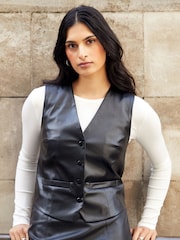 Schwarzes PU - Threadbare Weste mit Knopfleiste - Bild 4 von 9