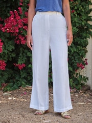 Pure Collection White Linen Wide Leg Trousers - Image 1 of 3