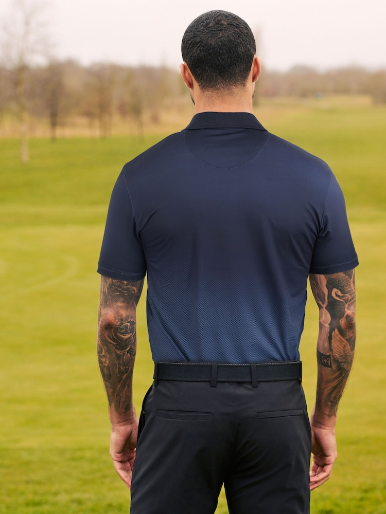 Navy/Grey Active Print Golf Polo Shirt - Image 3 of 10