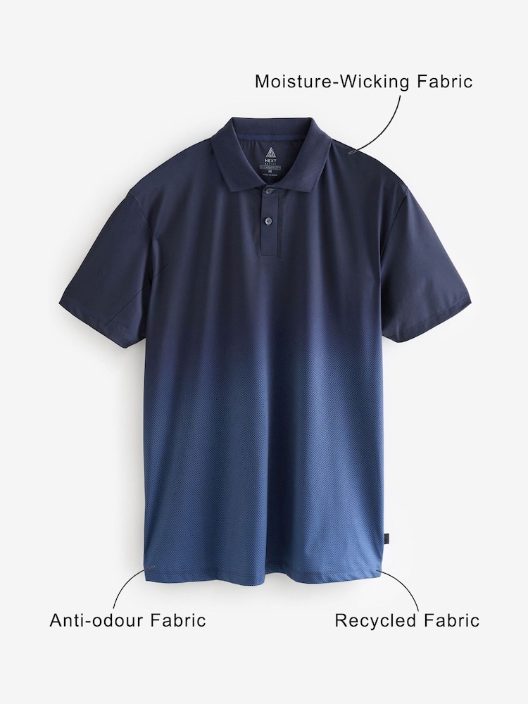 Navy/Grey Active Print Golf Polo Shirt - Image 4 of 10
