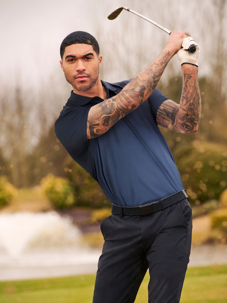 Navy/Grey Active Print Golf Polo Shirt - Image 5 of 10