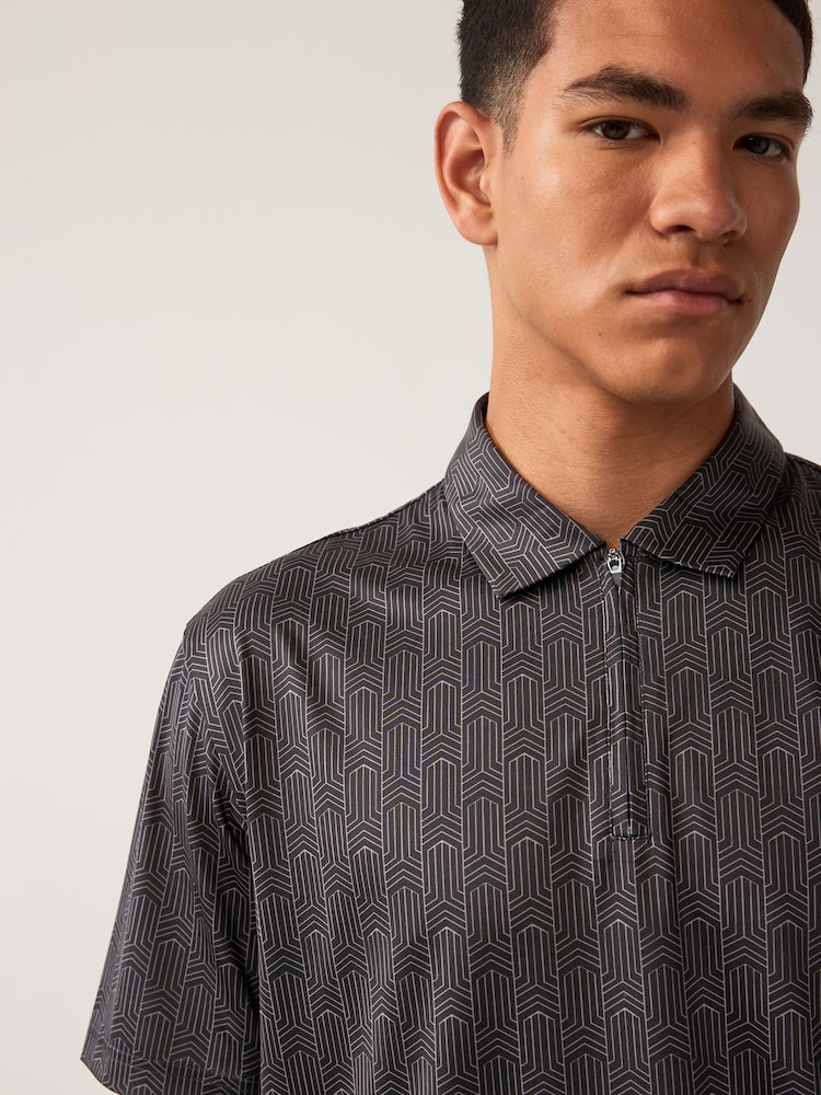 Black Active Print Golf Polo Shirt - Image 1 of 8