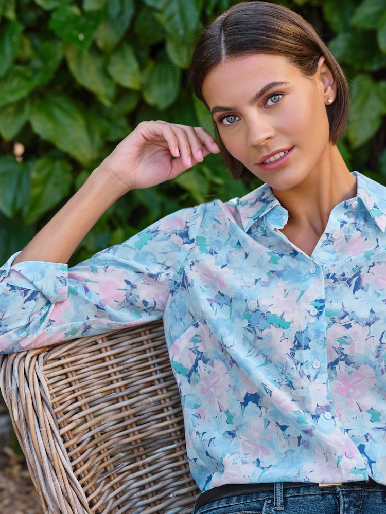 Pure Collection Blue Washed Silk Loose Fit Shirt - Image 3 of 3 Pure Collection Blue Washed Silk Loose Fit Shirt - Image 3 of 3