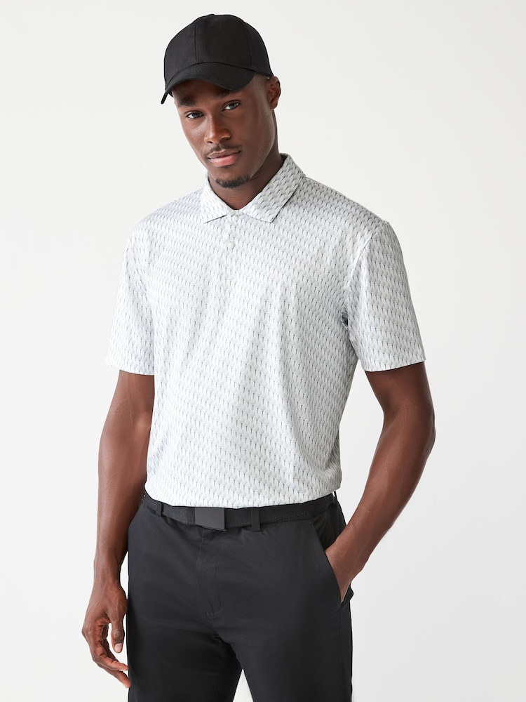 White Active Print Golf Polo Shirt - Image 3 of 8