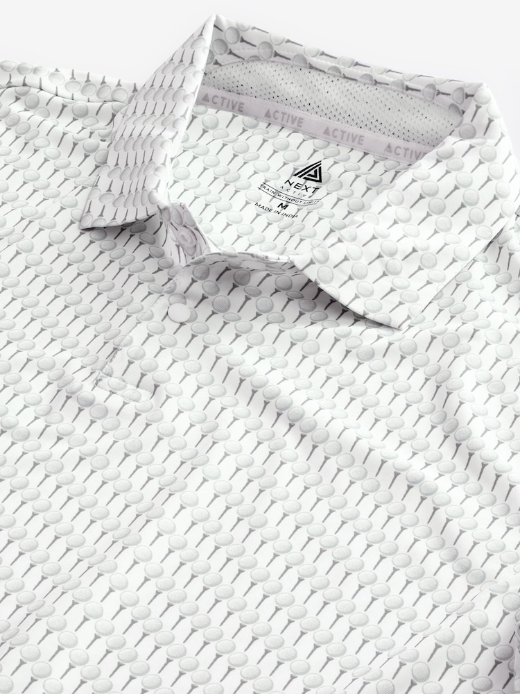 White Active Print Golf Polo Shirt - Image 7 of 8
