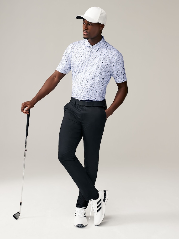 White/Blue Active Print Golf Polo Shirt - Image 2 of 9