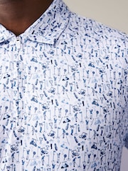 White/Blue Active Print Golf Polo Shirt - Image 6 of 9