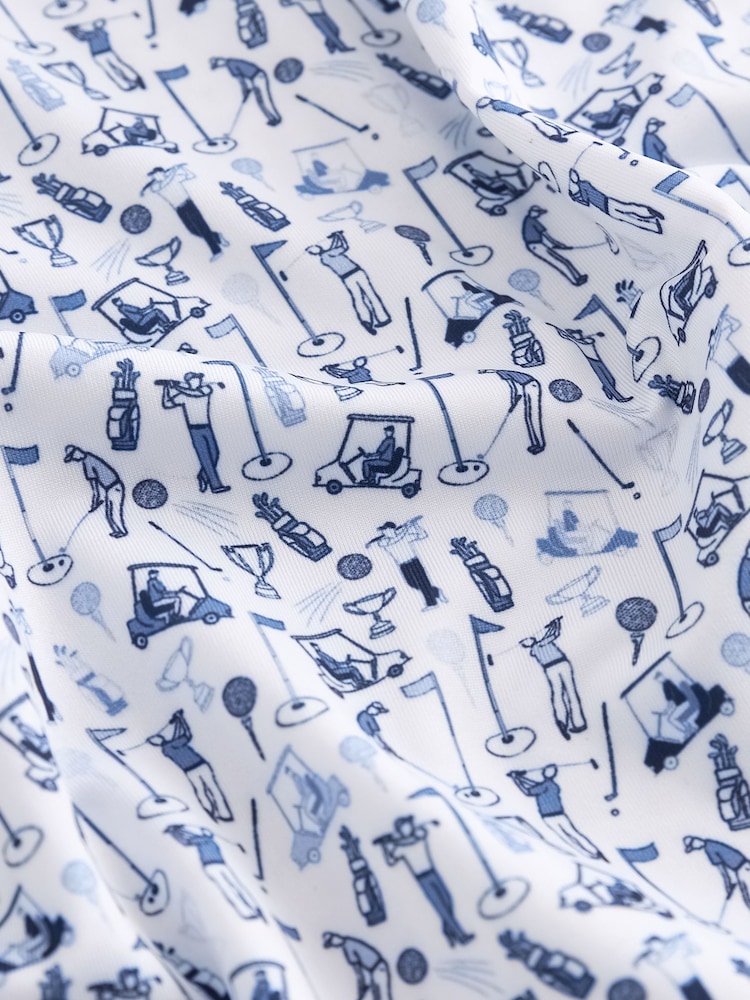 White/Blue Active Print Golf Polo Shirt - Image 9 of 9