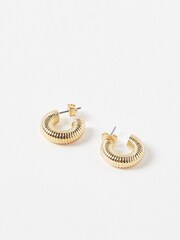 Oliver Bonas Gold Tone Miriam Ridged Hoop Earrings - Image 2 of 6