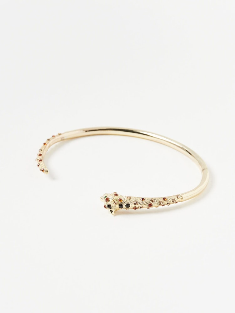 Oliver Bonas Gold Tone Adrienne Cheetah Glass Stone Bangle - Image 1 of 4